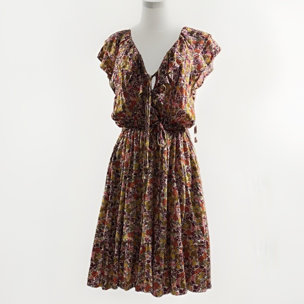 NWT Old Navy Rebel SS Ruffle MultiFloral Rayon Waist-Defined Dress M MSRP $40